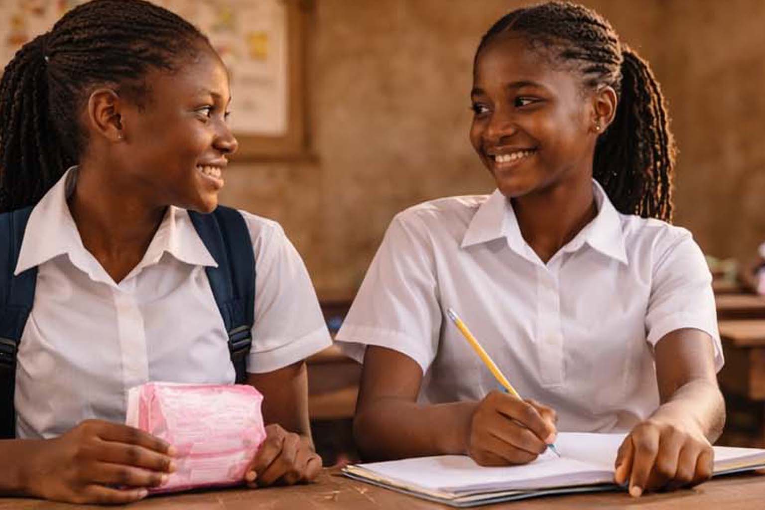 Girls smiling in class after receiving support